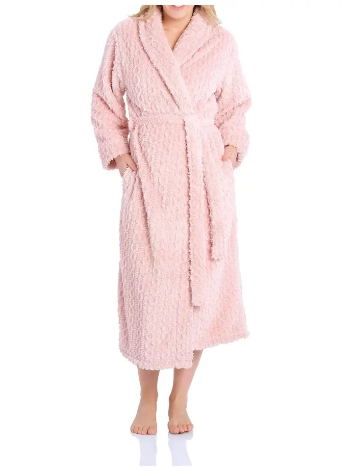 Dusty Pink Shawl Collar Fleece Dressing Gown