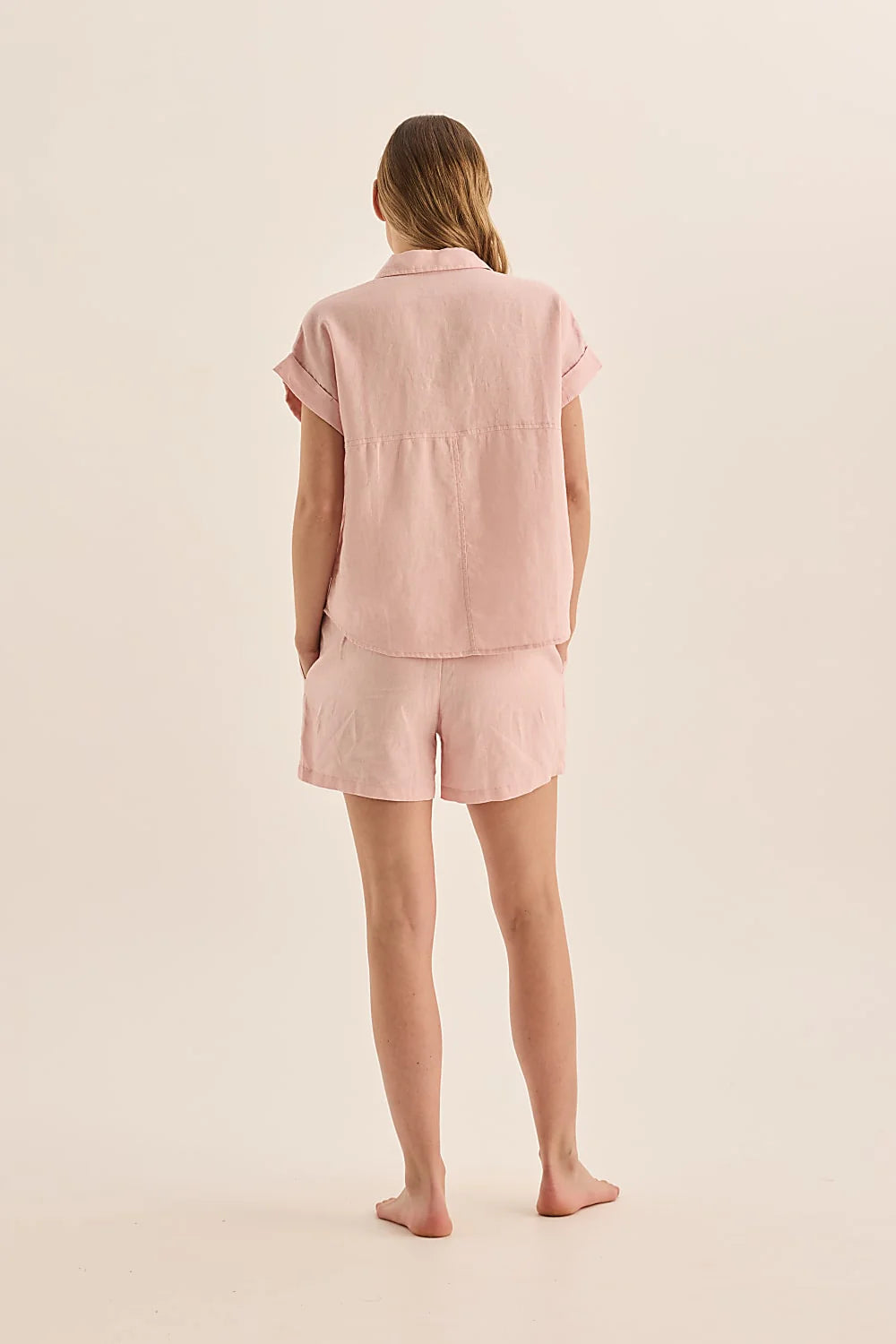 Charlotte Pink Linen Pyjama Set in Pink