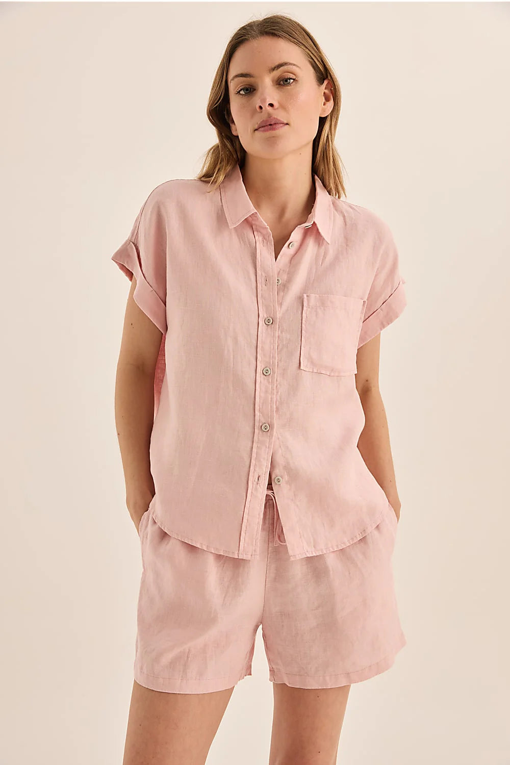 Charlotte Pink Linen Pyjama Set in Pink