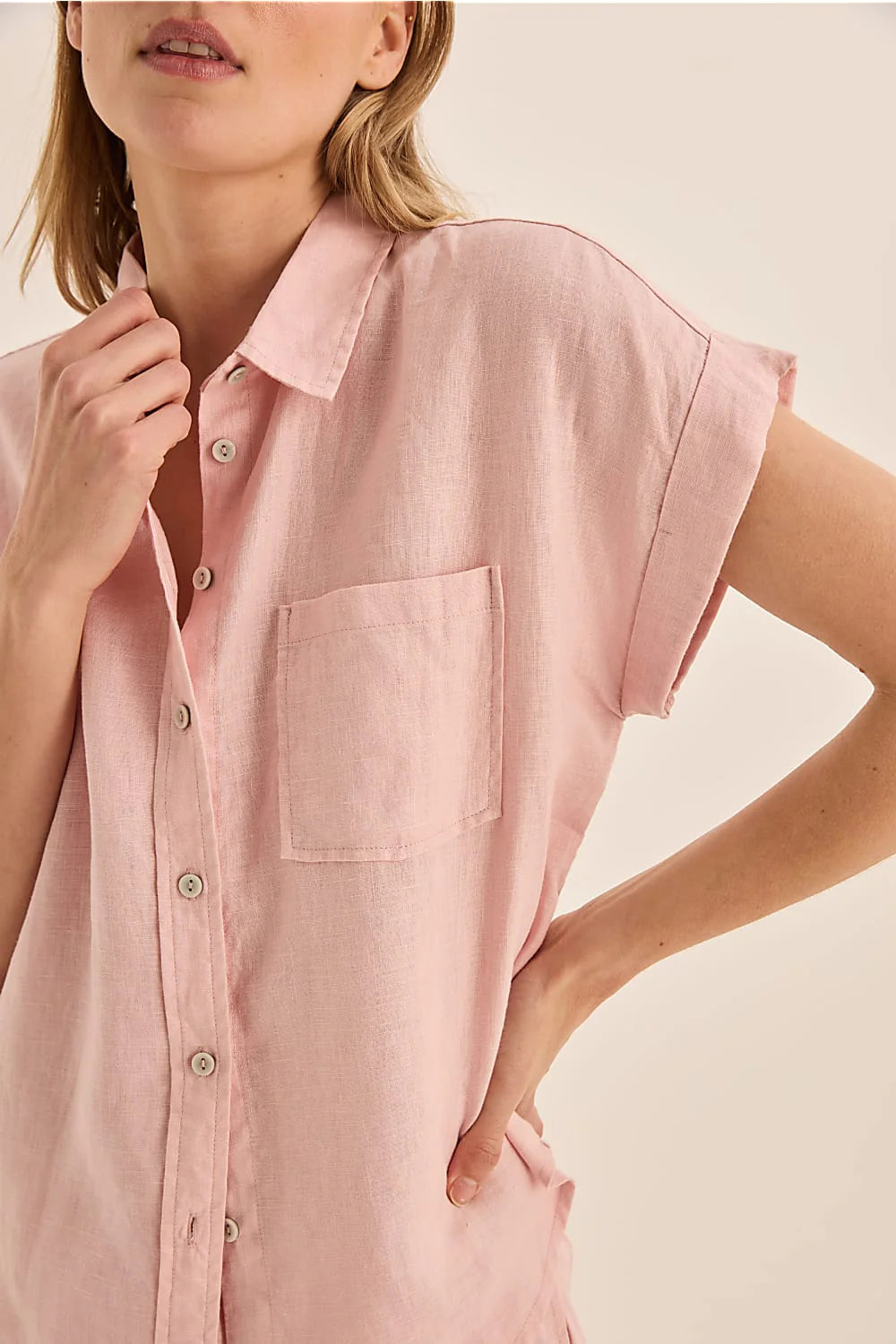 Charlotte Pink Linen Pyjama Set in Pink