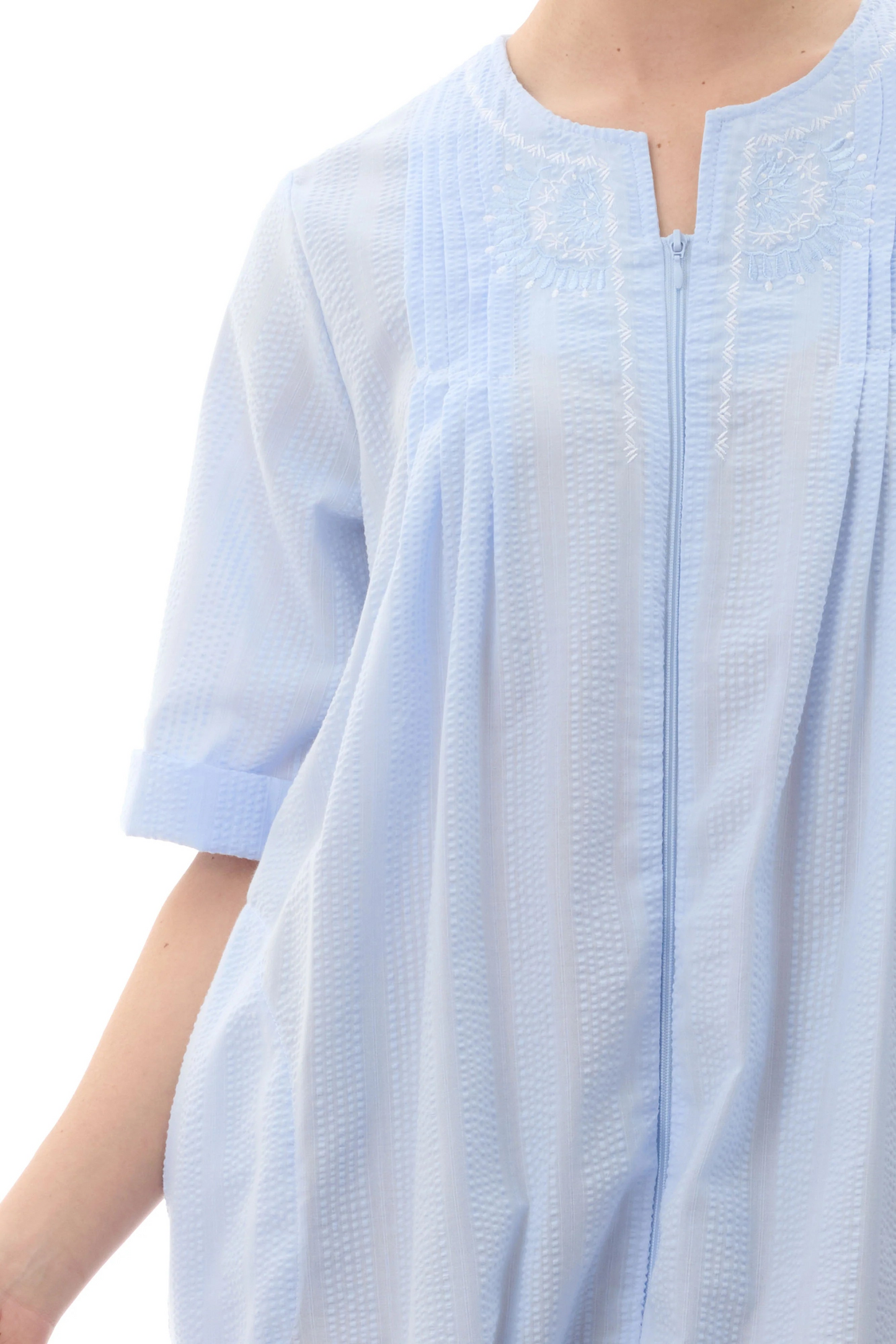 Blue-Self Stripe Seersucker Brunchcoat