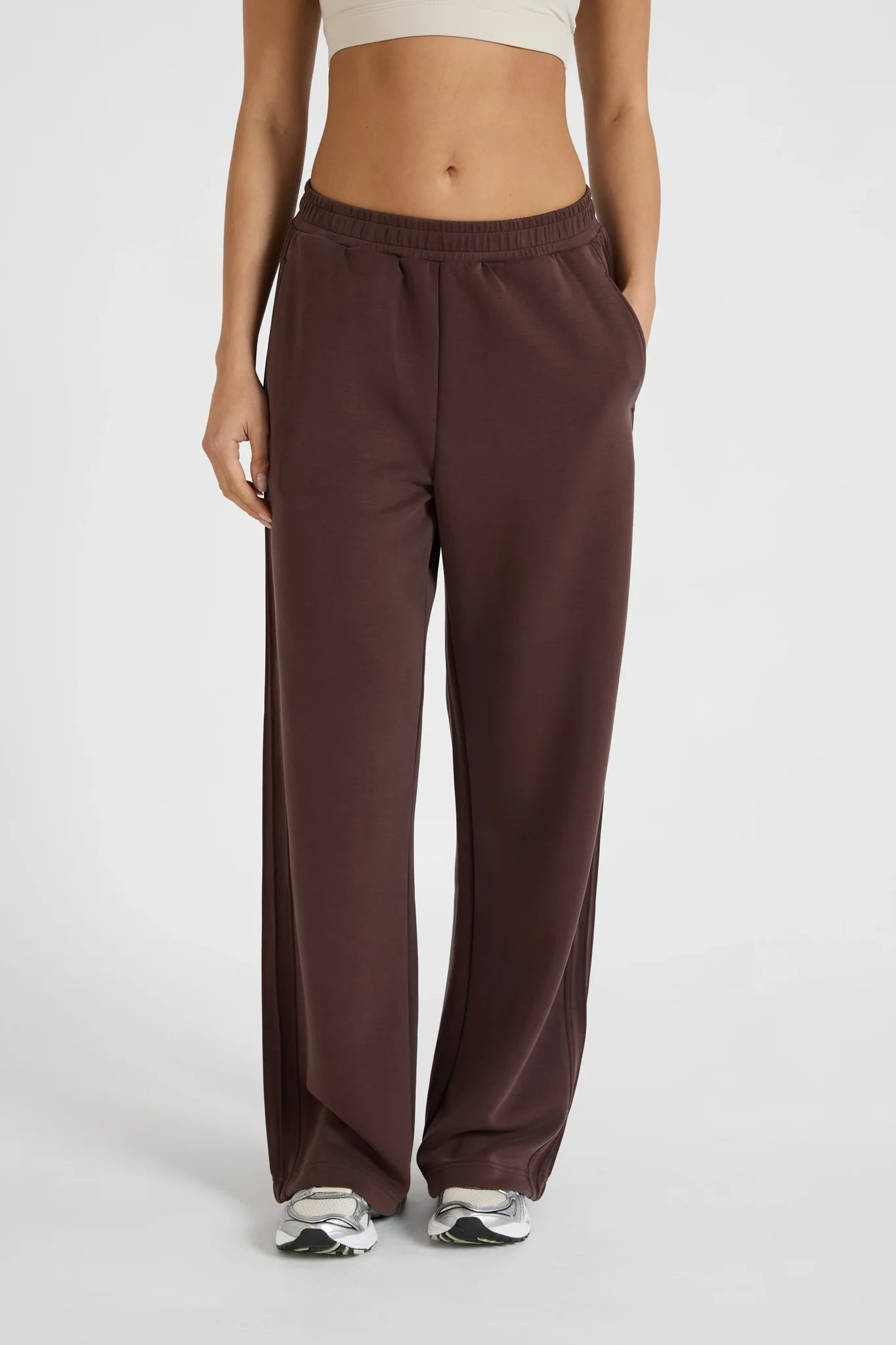 Soft Luxury Pin Tuck Wide Leg Track Pant in Espresso