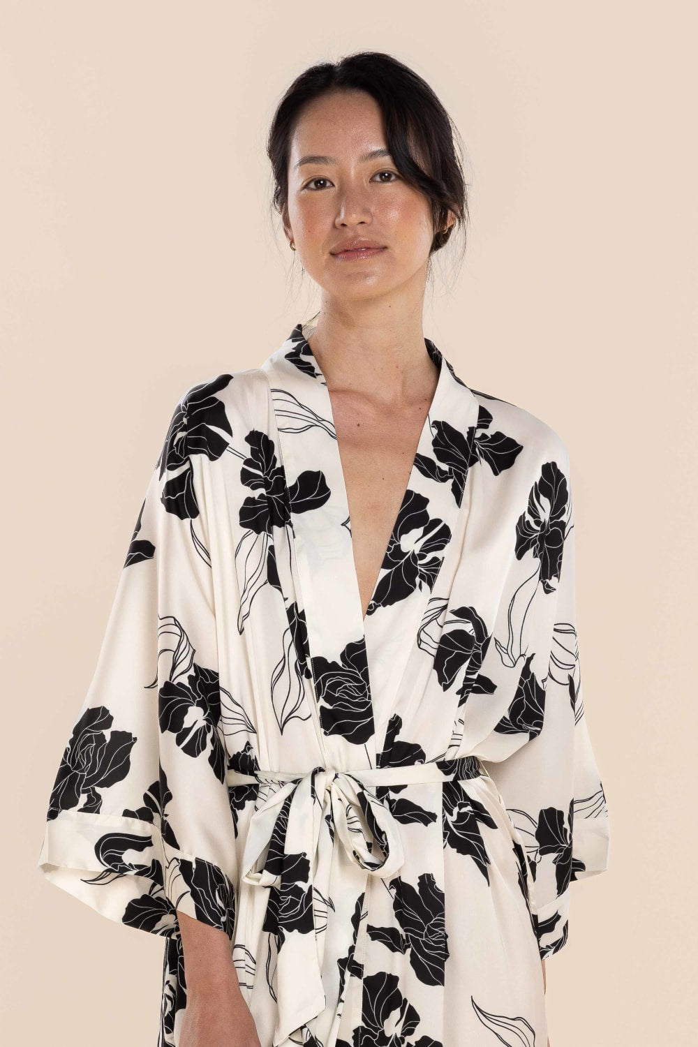 Daisy Recycled Silky Satin Long Robe in Ivory