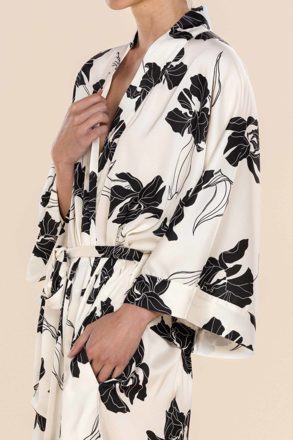 Daisy Recycled Silky Satin Long Robe in Ivory