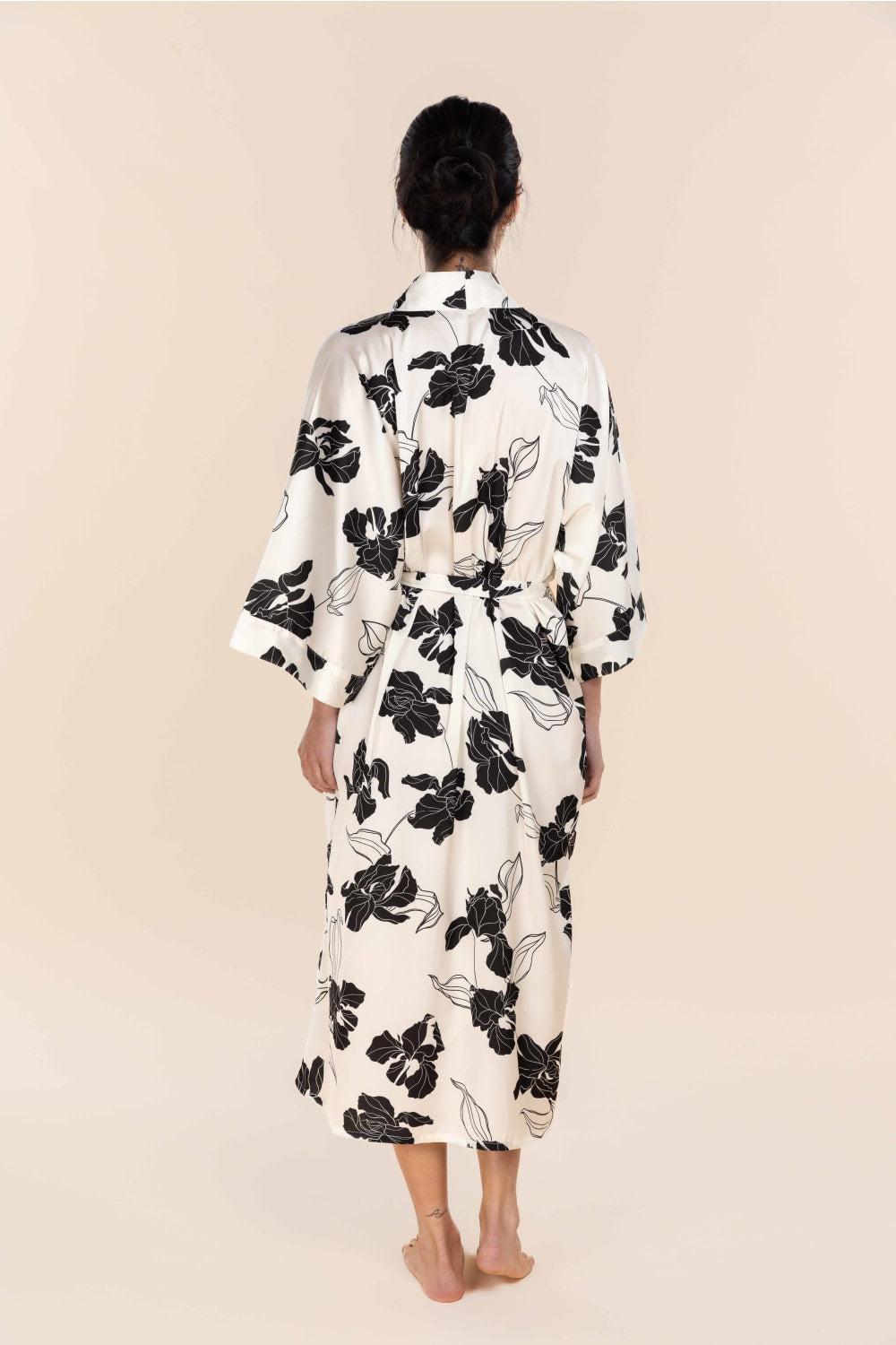 Daisy Recycled Silky Satin Long Robe in Ivory