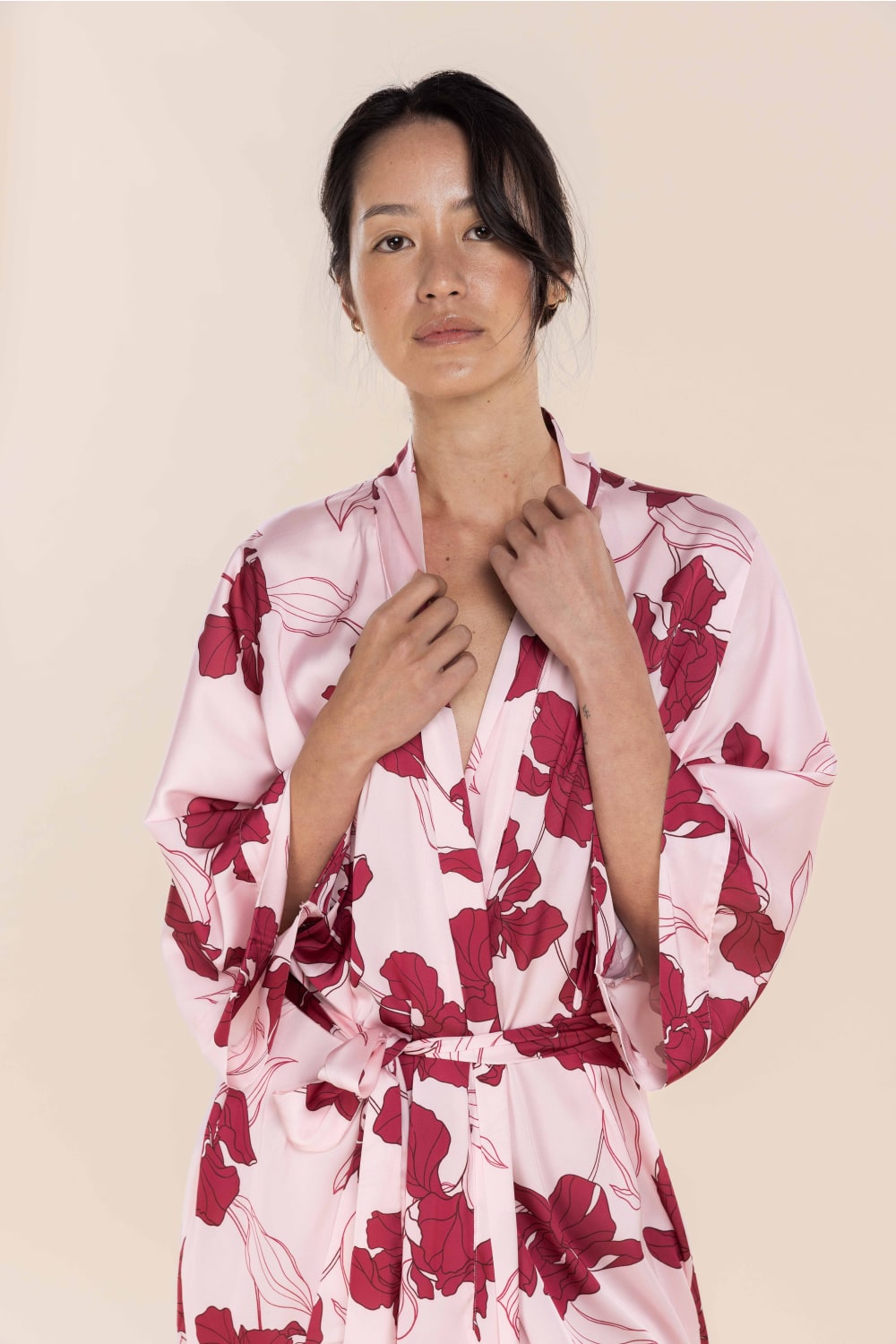 Daisy Recycled Silky Satin Long Robe in Pink