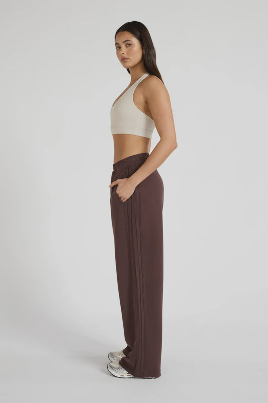 Soft Luxury Pin Tuck Wide Leg Track Pant in Espresso