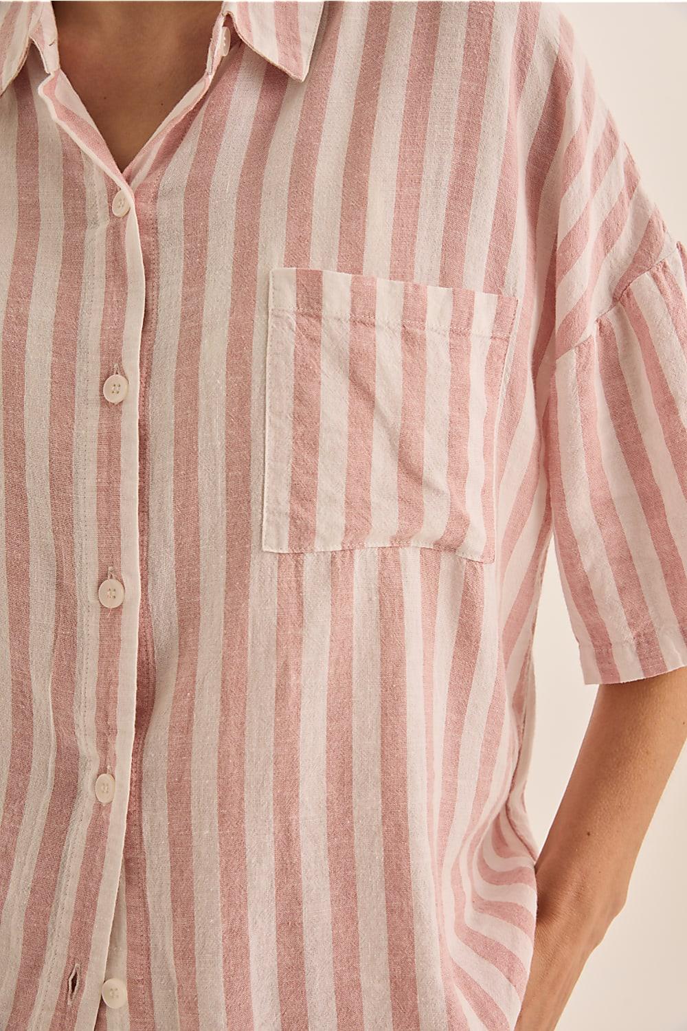 Evie Stripe Linen Short Set in Pink