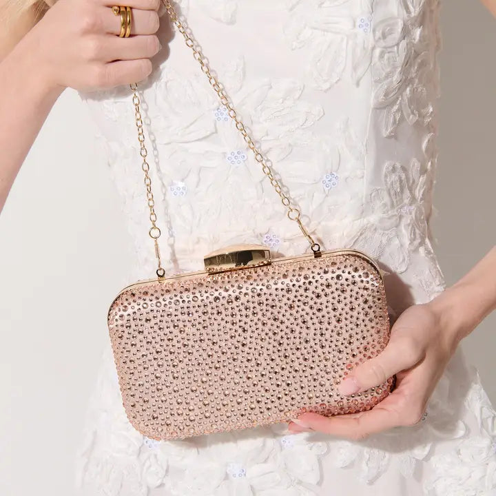 Romie Rhinestone Clutch Bag in Champagne