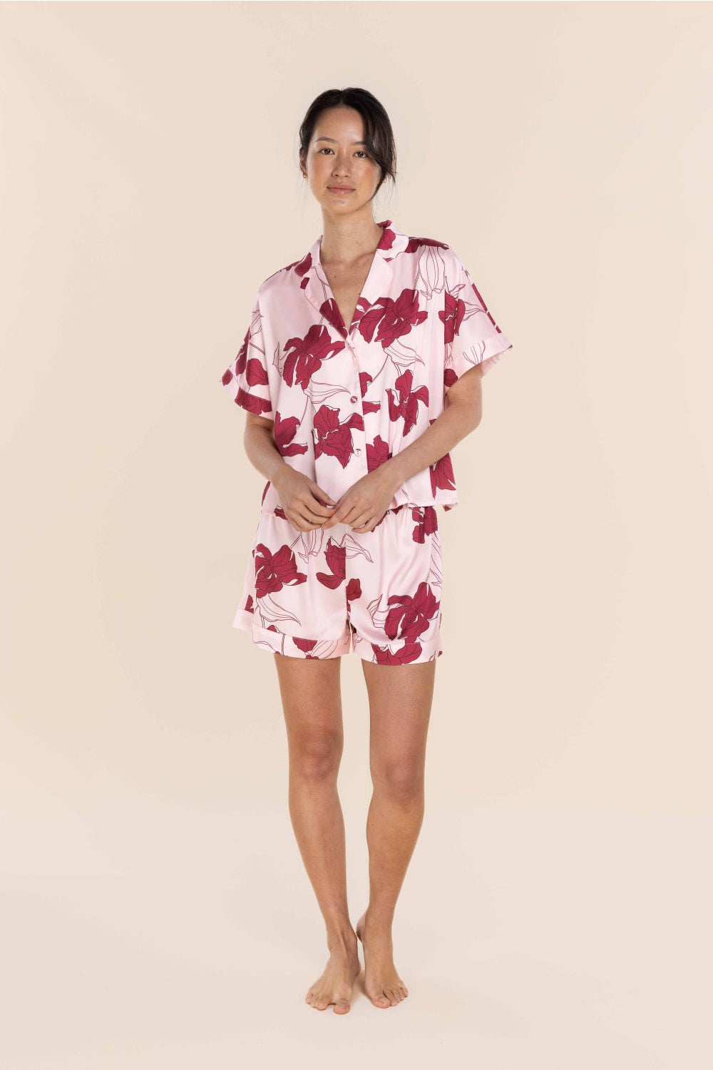 Freya Recycled Silky Satin Short Set in Pink