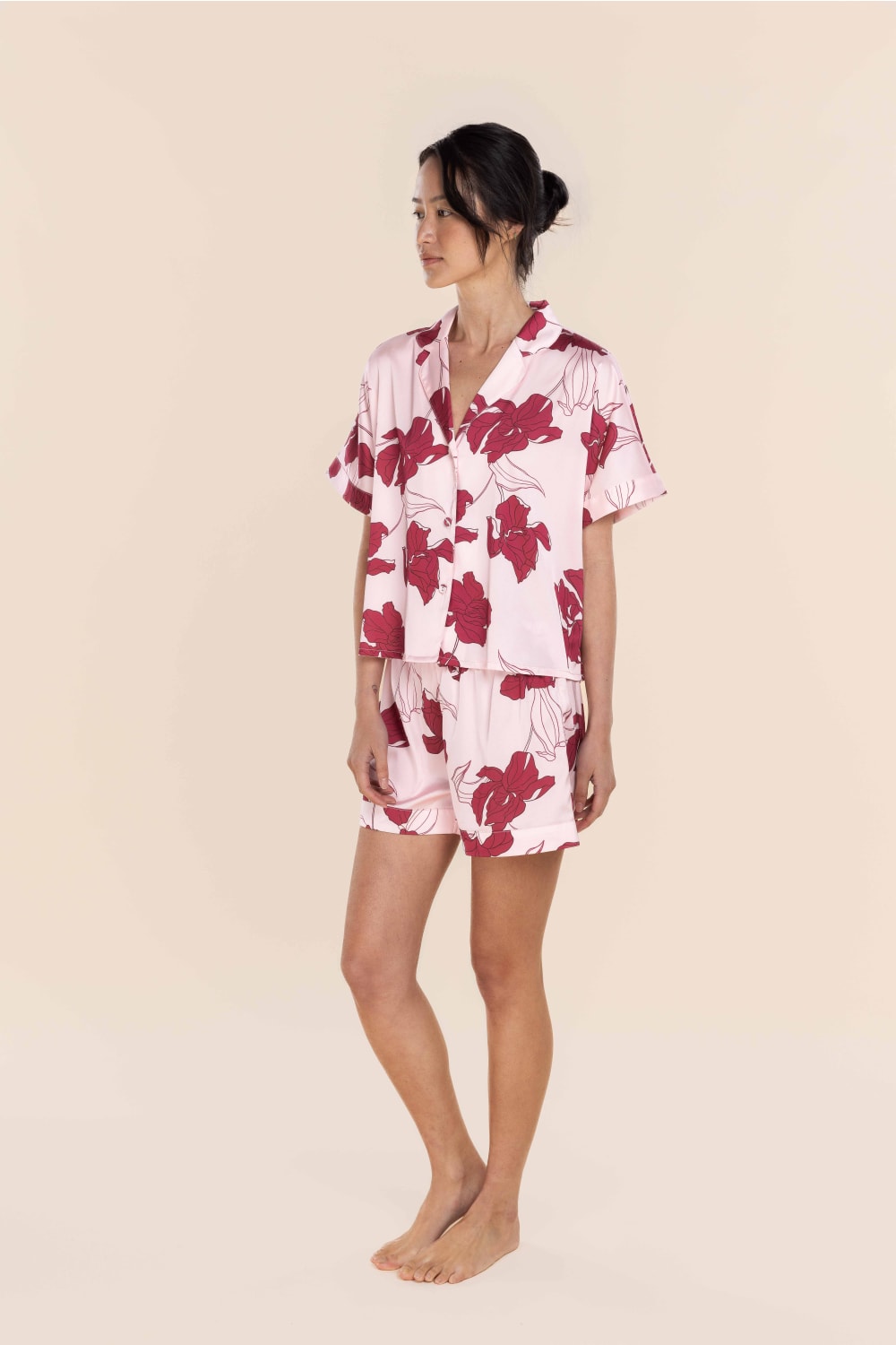 Freya Recycled Silky Satin Short Set in Pink