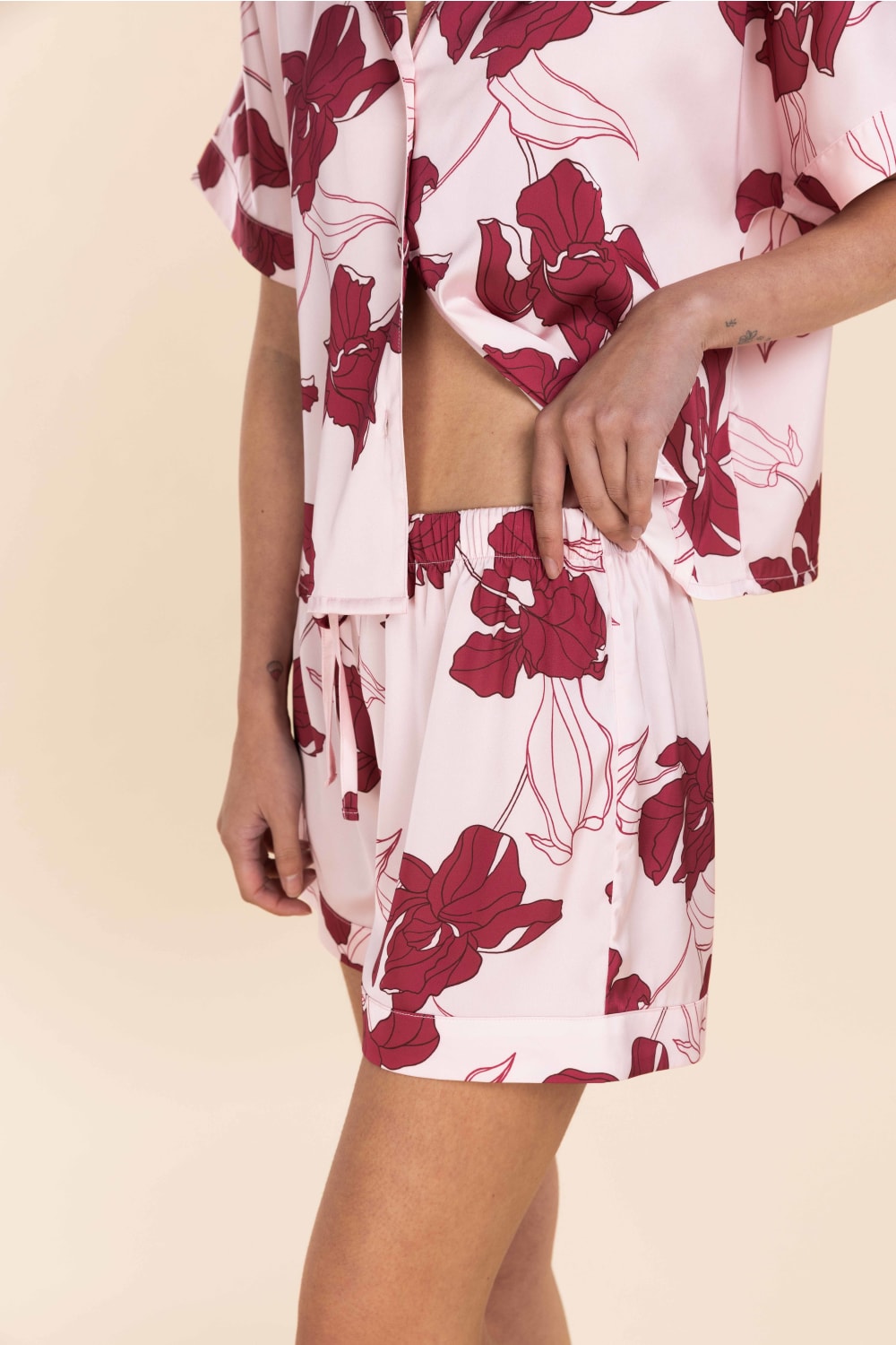 Freya Recycled Silky Satin Short Set in Pink