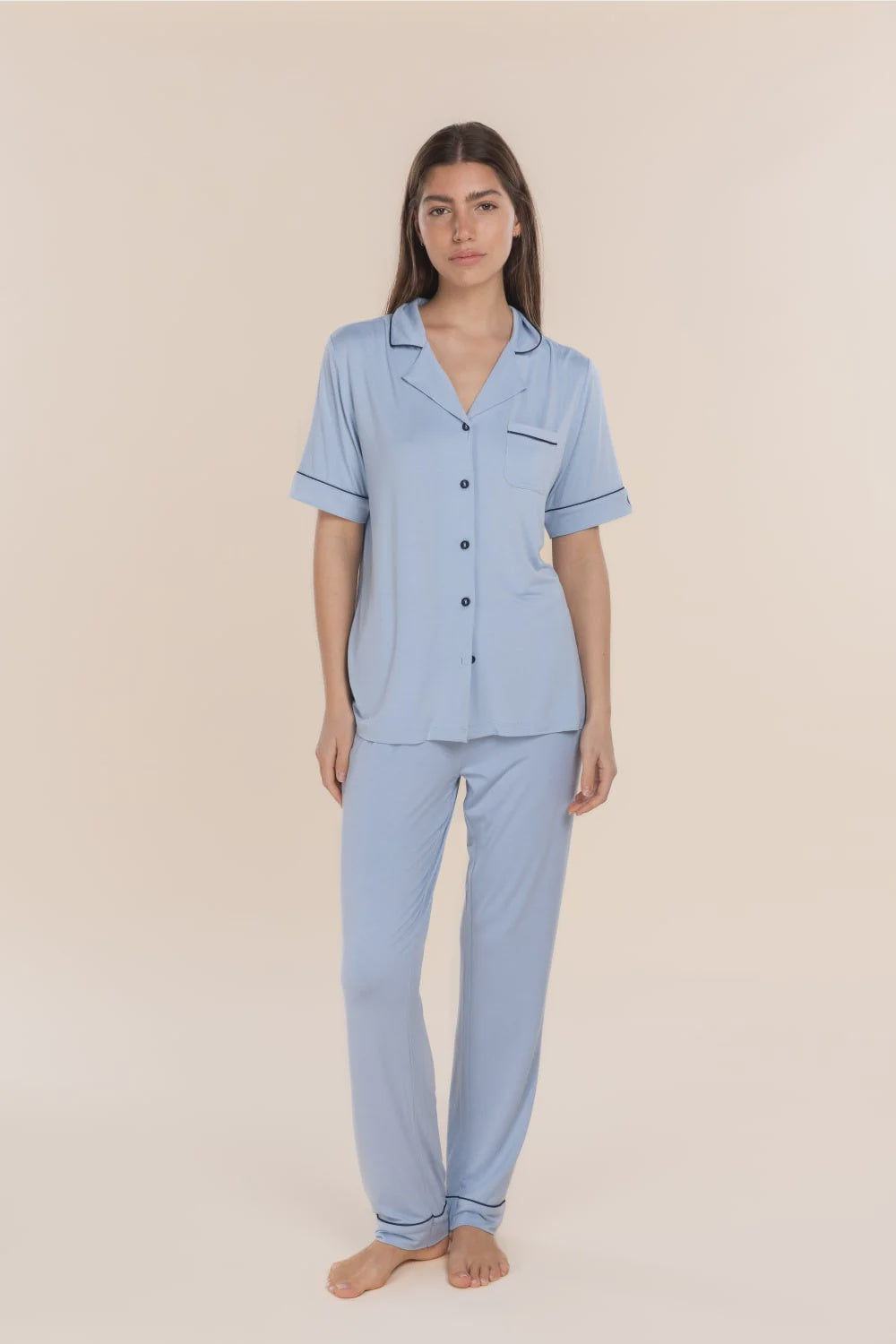 Jenna Bamboo Long PJ Set in Blue