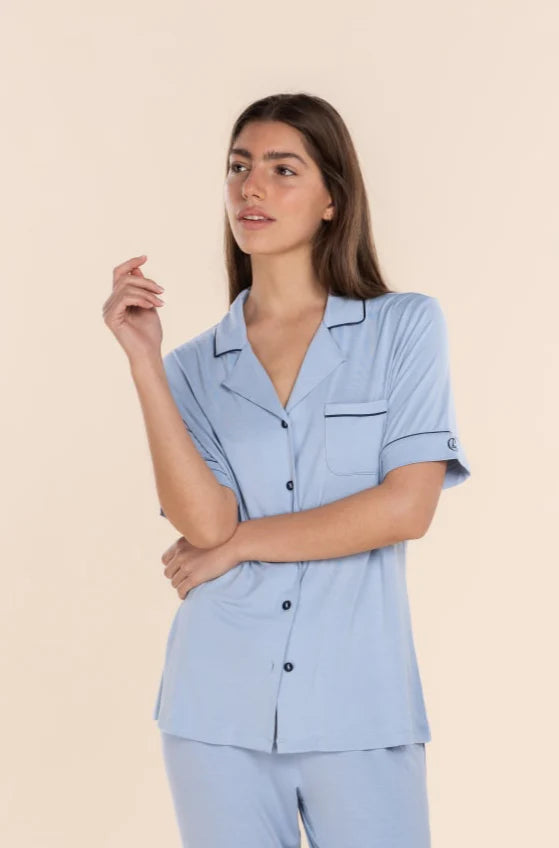 Jenna Bamboo Long PJ Set in Blue