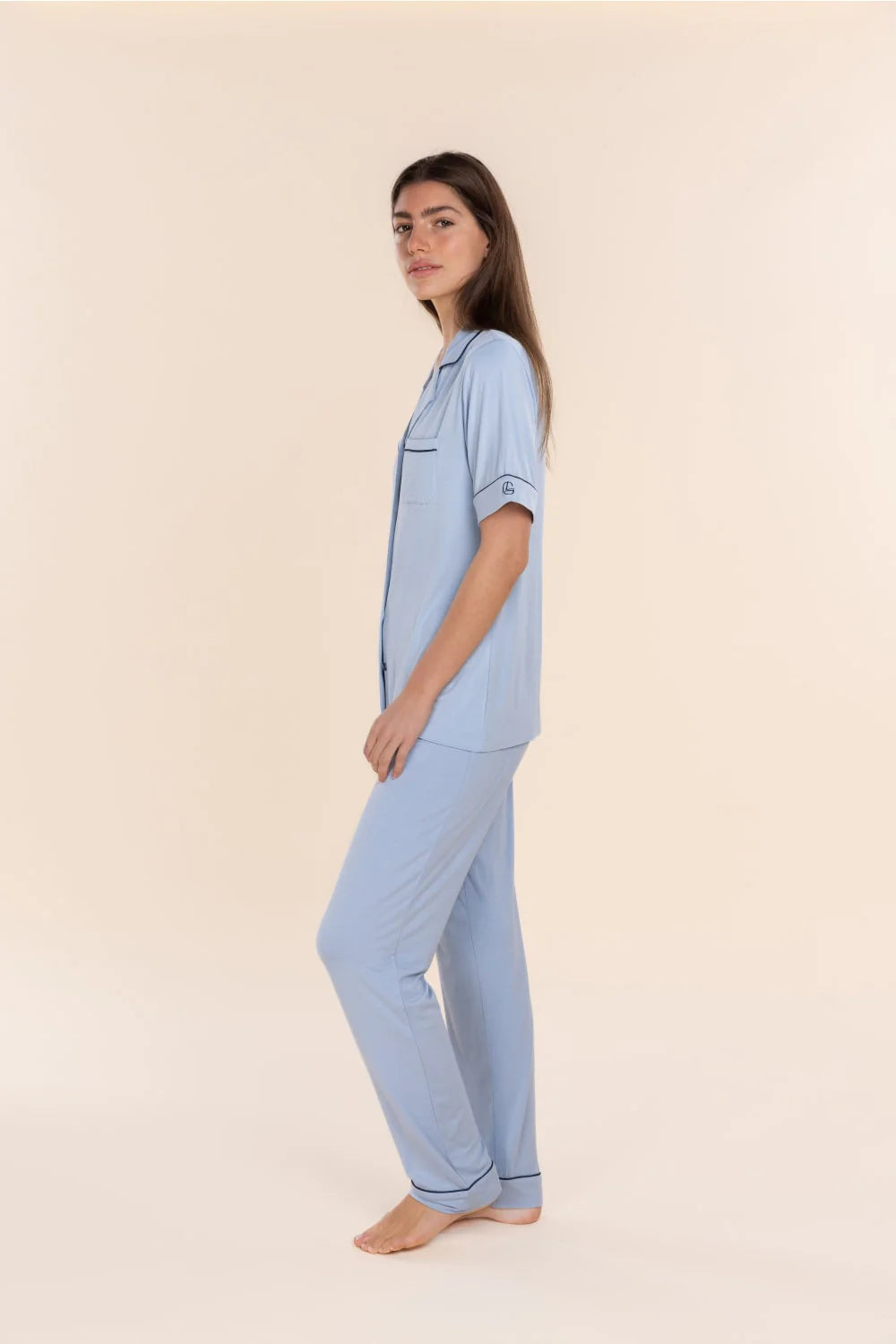 Jenna Bamboo Long PJ Set in Blue