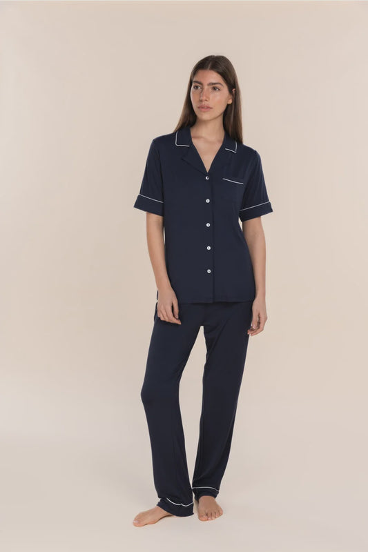 Jenna Bamboo Long PJ Set in Navy