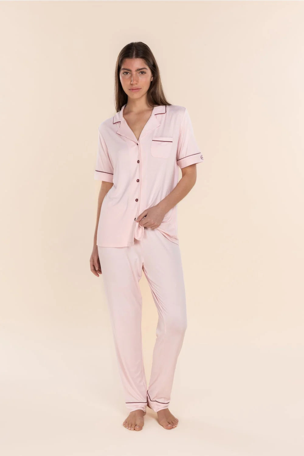 Jenna Bamboo Long PJ Set in Pink