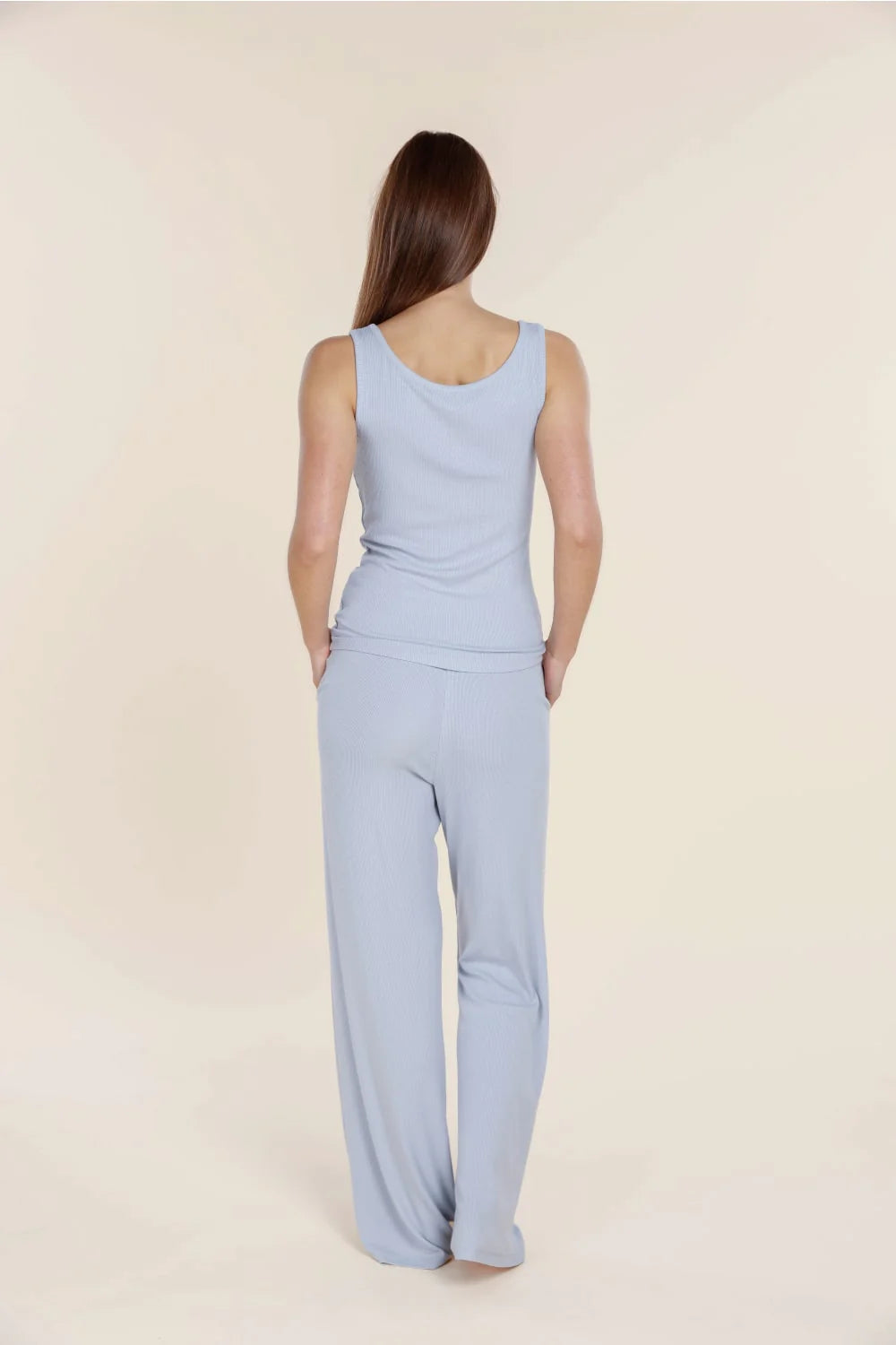 Liberty Ribbed Singlet Henley Top in Powder Blue