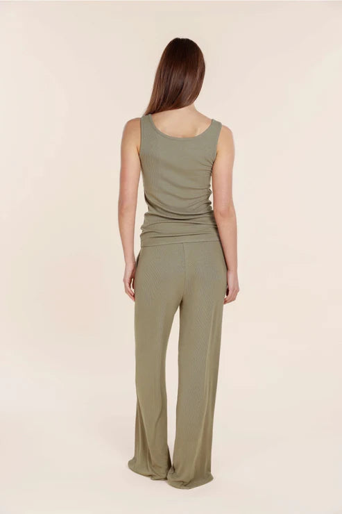 Liberty Ribbed Singlet Henley Top in Olive