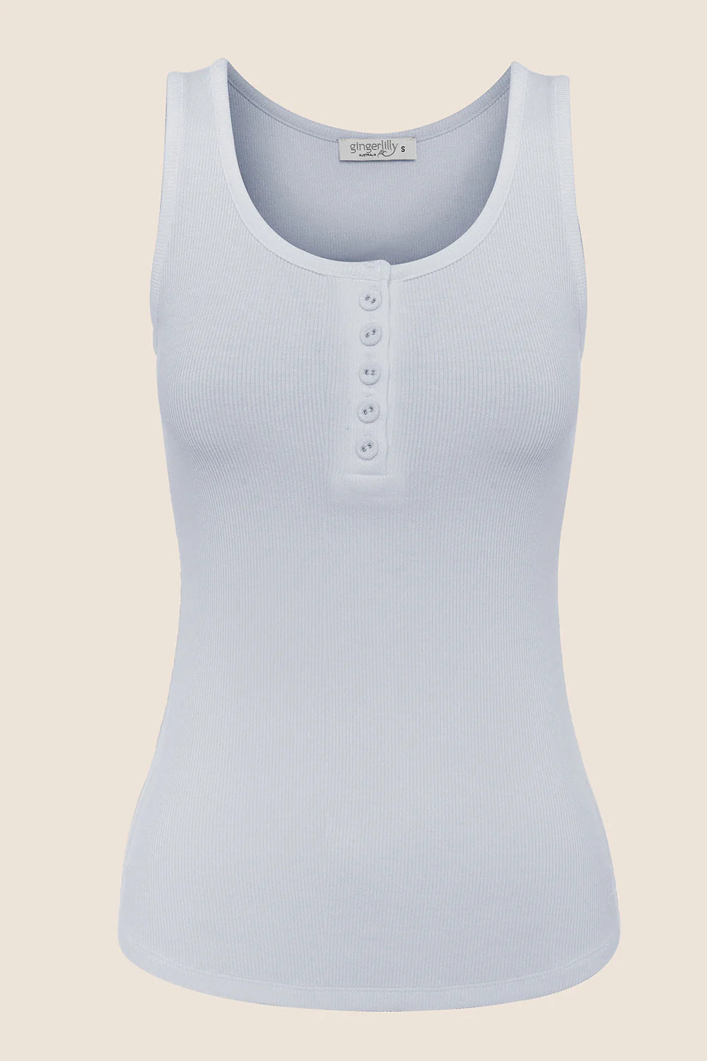 Liberty Ribbed Singlet Henley Top in Powder Blue