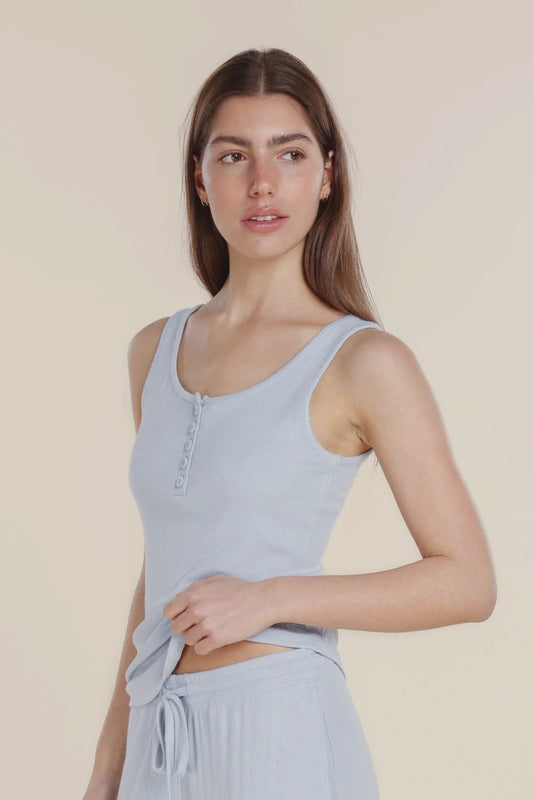 Liberty Ribbed Singlet Henley Top in Powder Blue