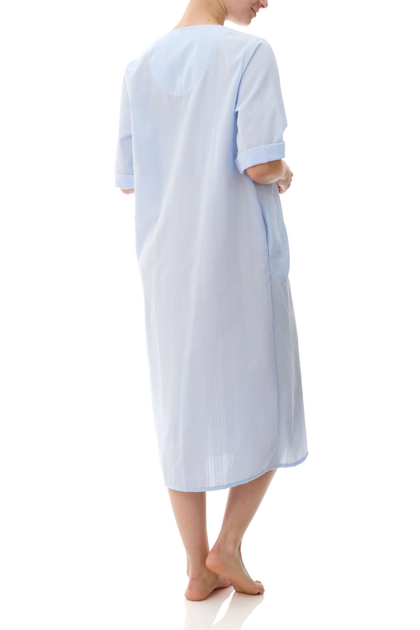 Blue-Self Stripe Seersucker Brunchcoat