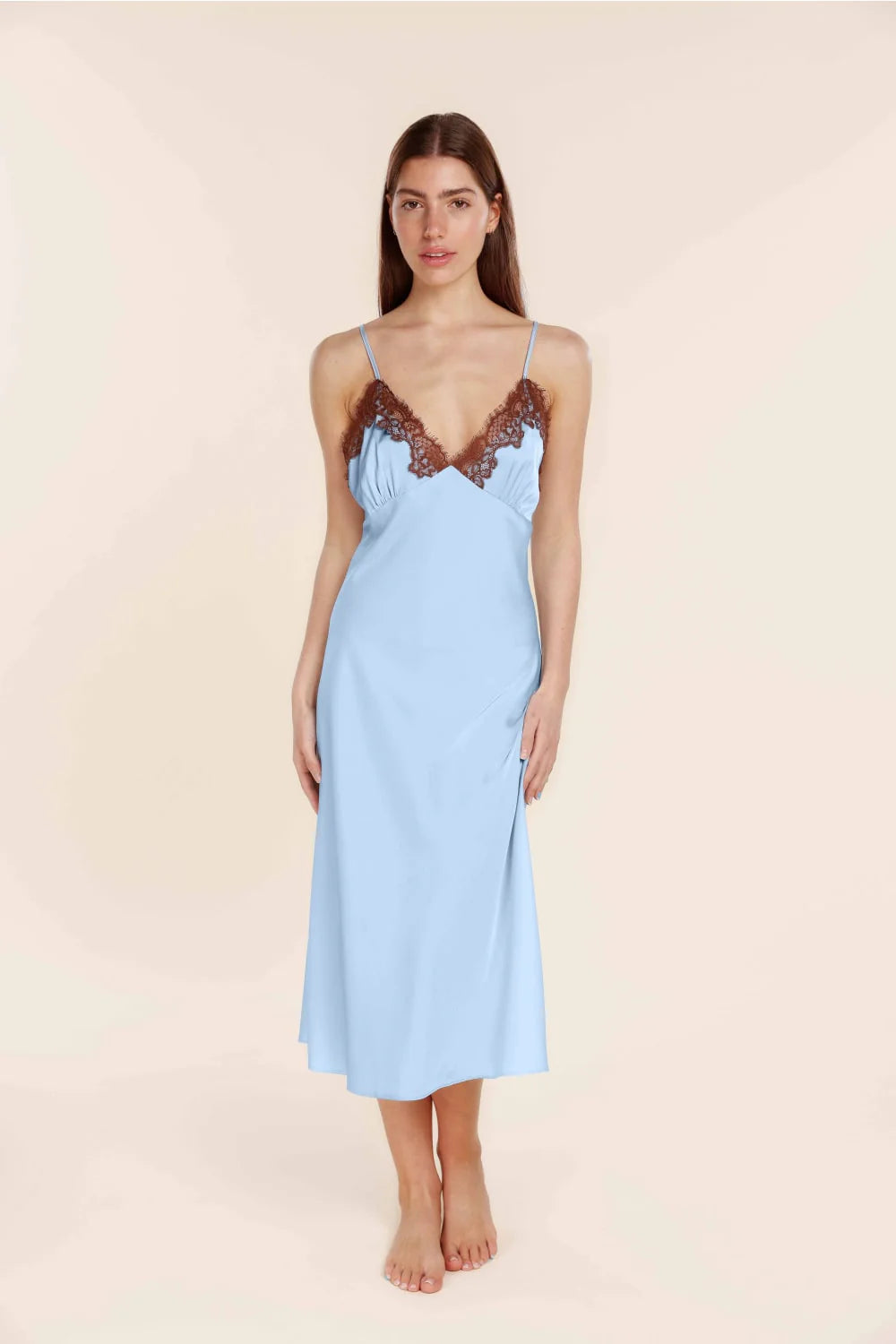 Magnolia Silky Satin Long Gown in Blue