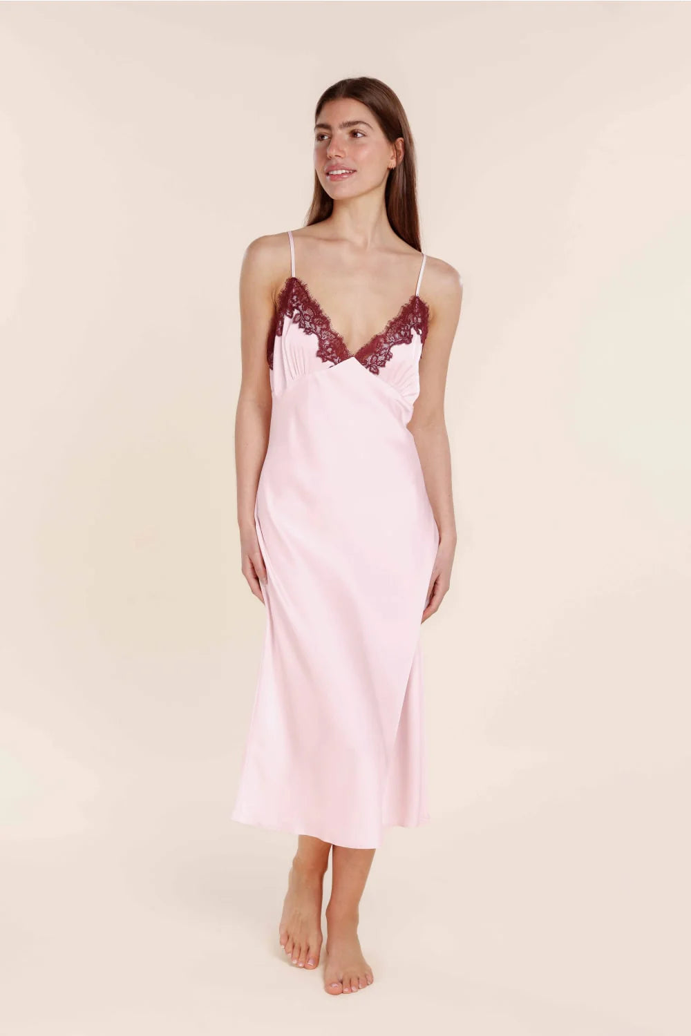 Magnolia Silky Satin Long Gown in Pink