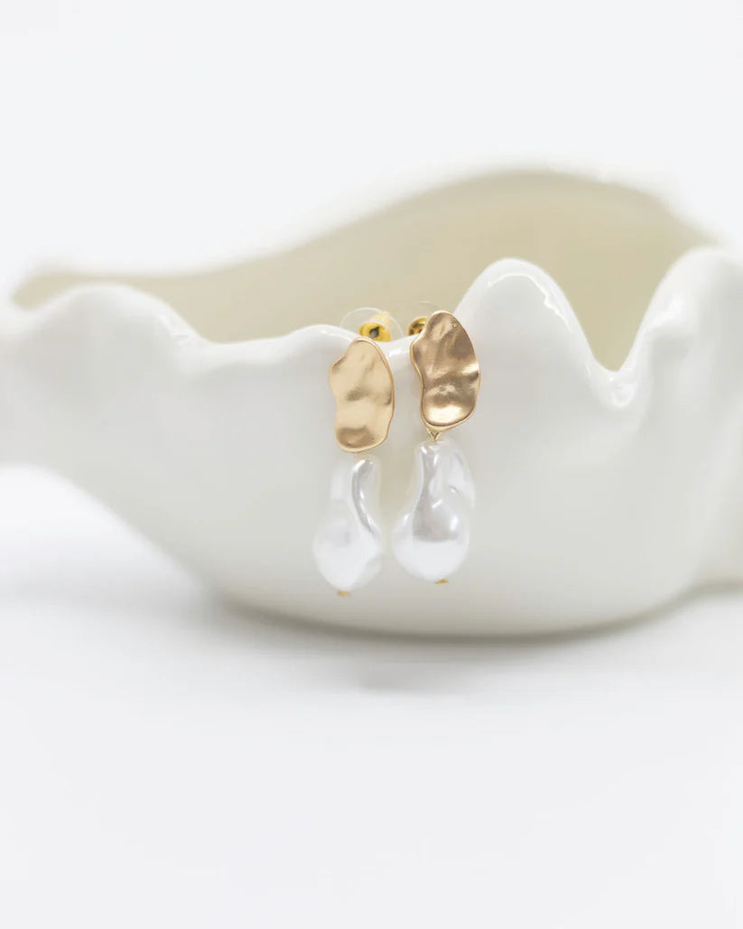 Estelle Earring - Textured Stud with Pearl Drop