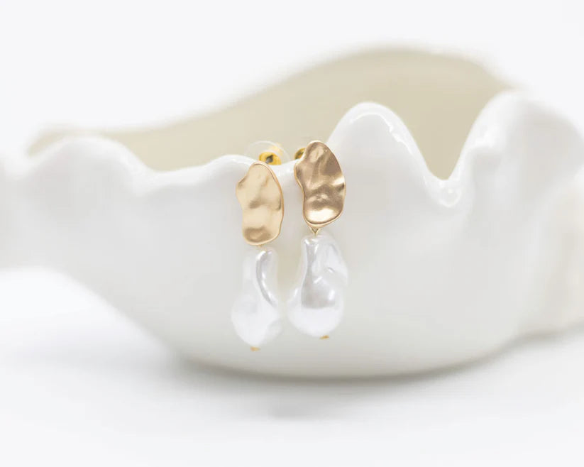 Estelle Earring - Textured Stud with Pearl Drop