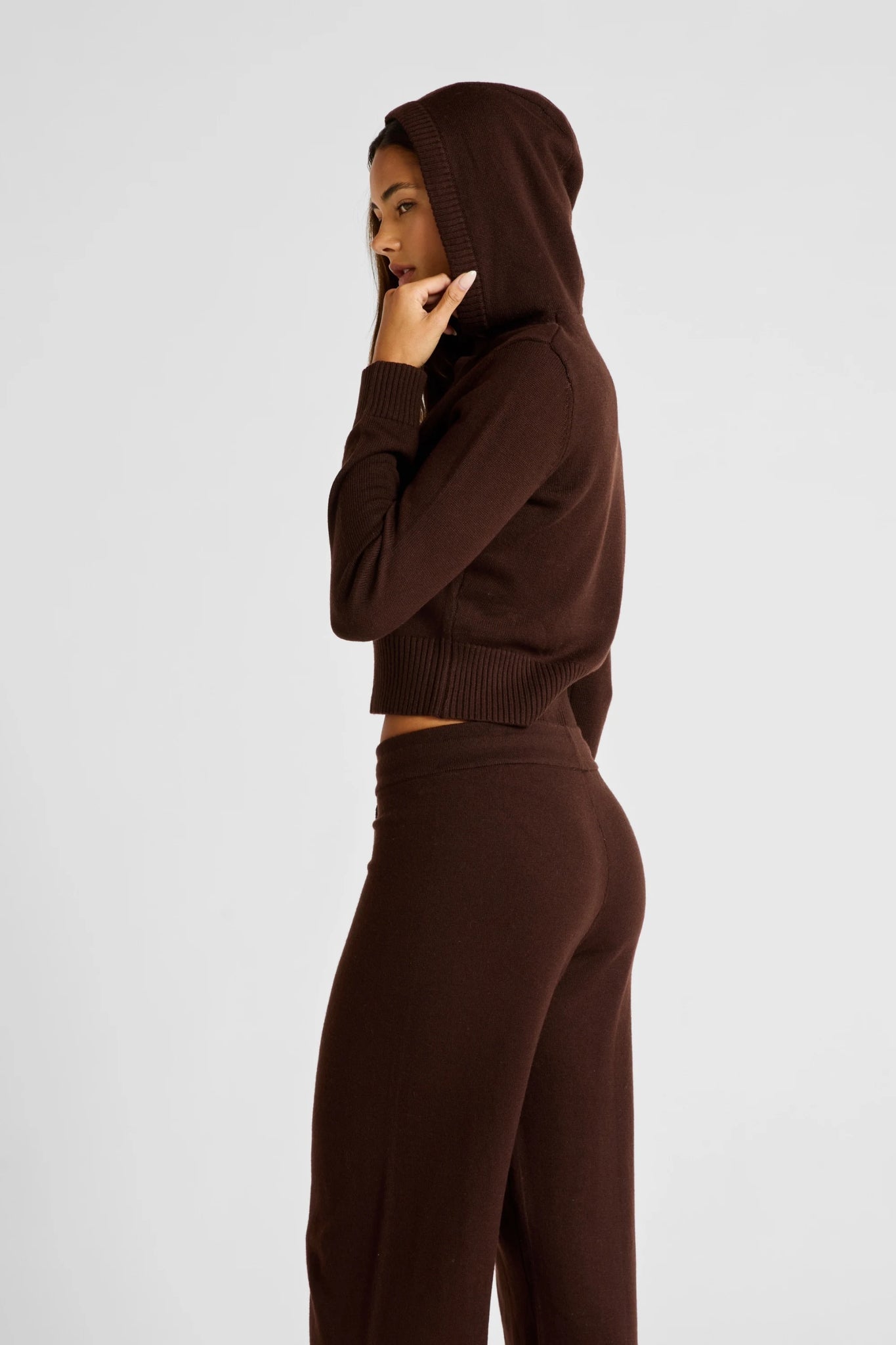Two Way Knit Hoodie in Espresso