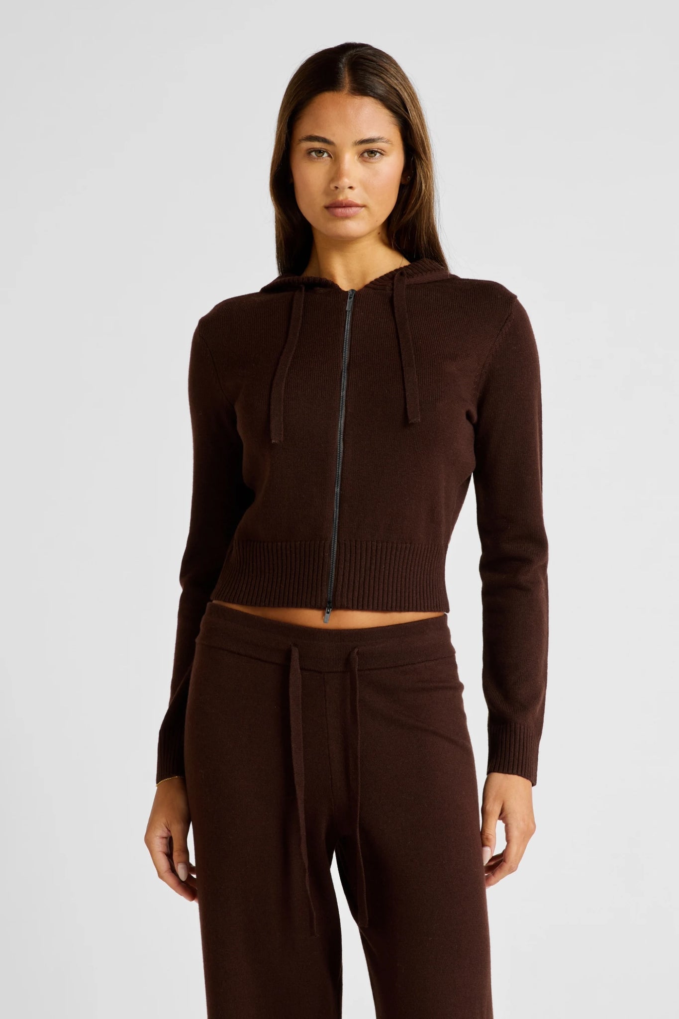 Two Way Knit Hoodie in Espresso