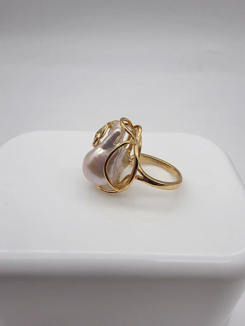Jaspen Ring - 18K Gold with Freshwater Baroque Pearl