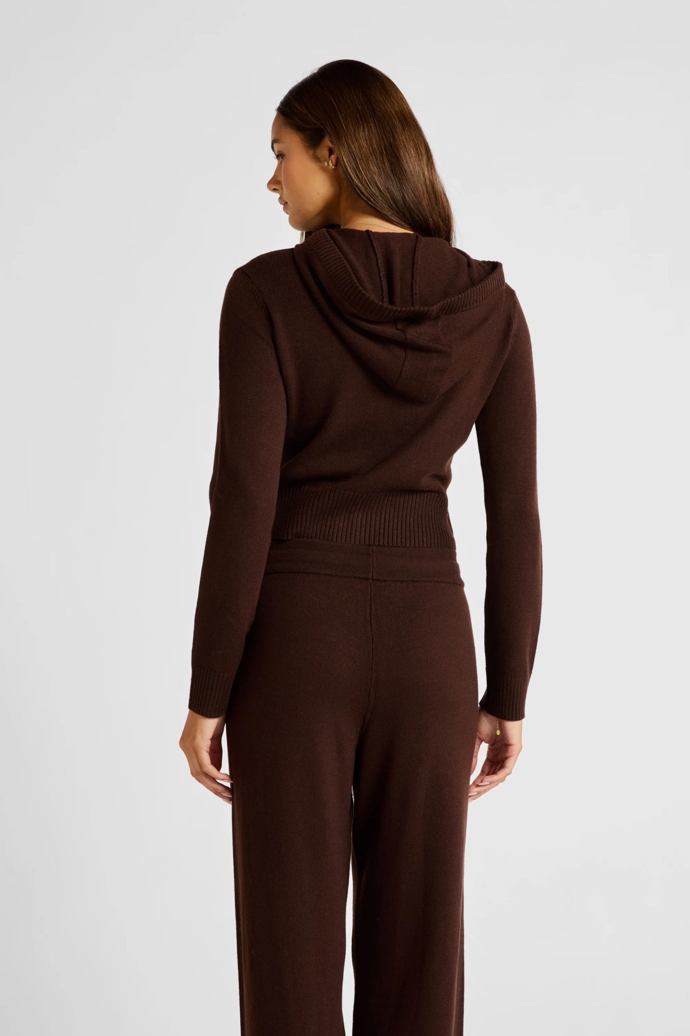 Two Way Knit Hoodie in Espresso