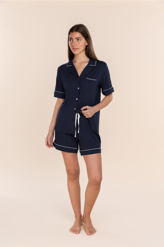 Sadie Bamboo Short PJ Set in Navy