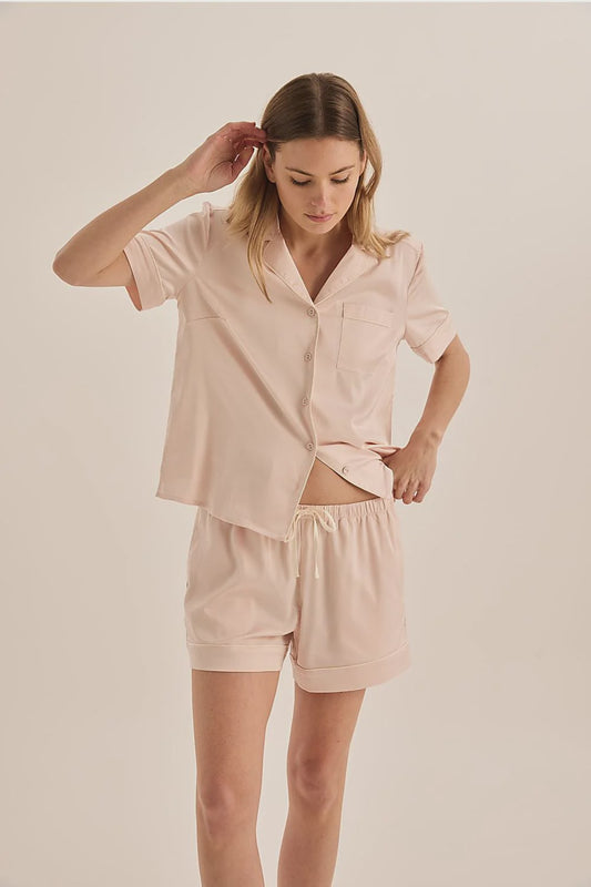 Sonia Pink Satin Short PJ Set in Pink