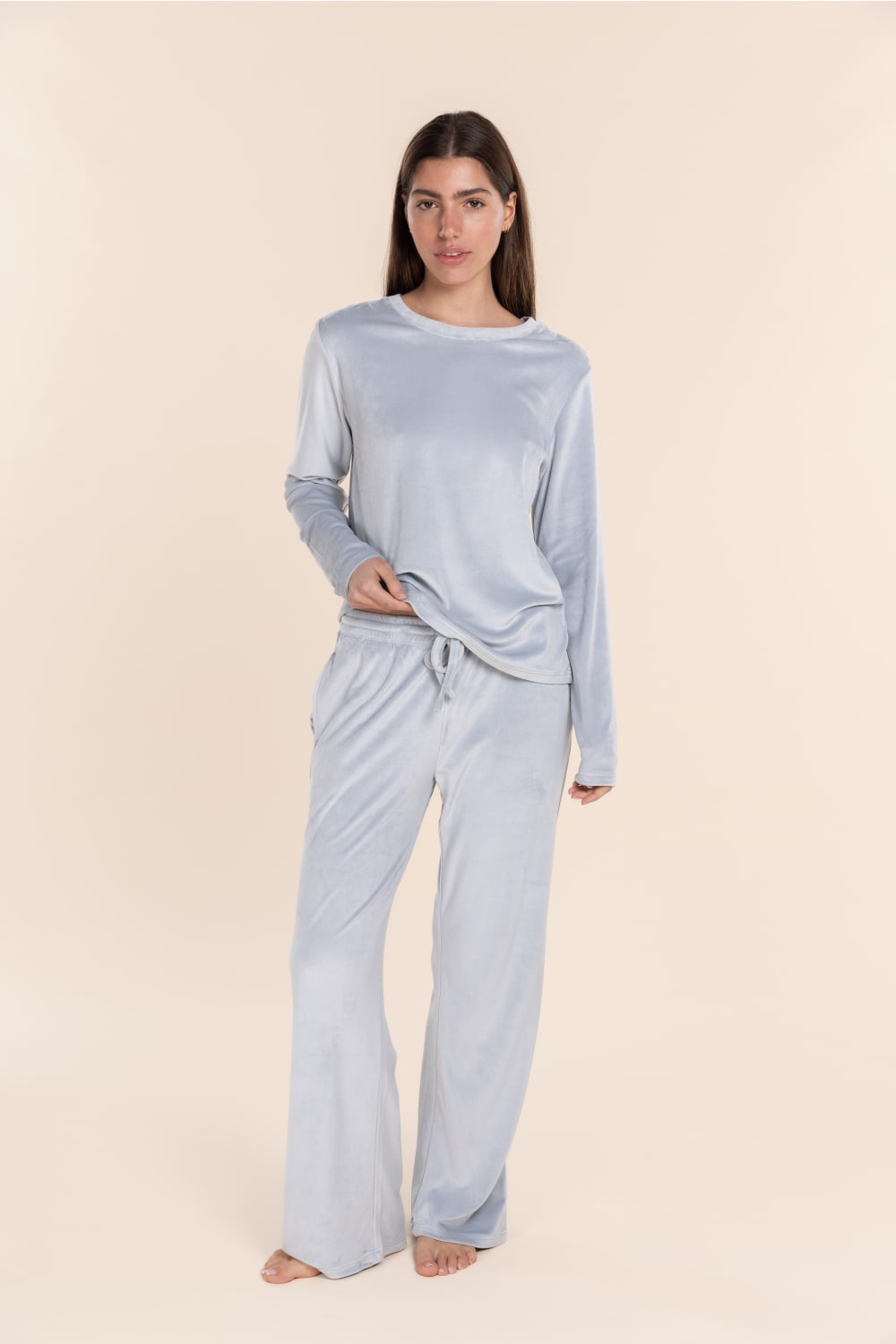 Thea Velour Long Lounge Set in Blue