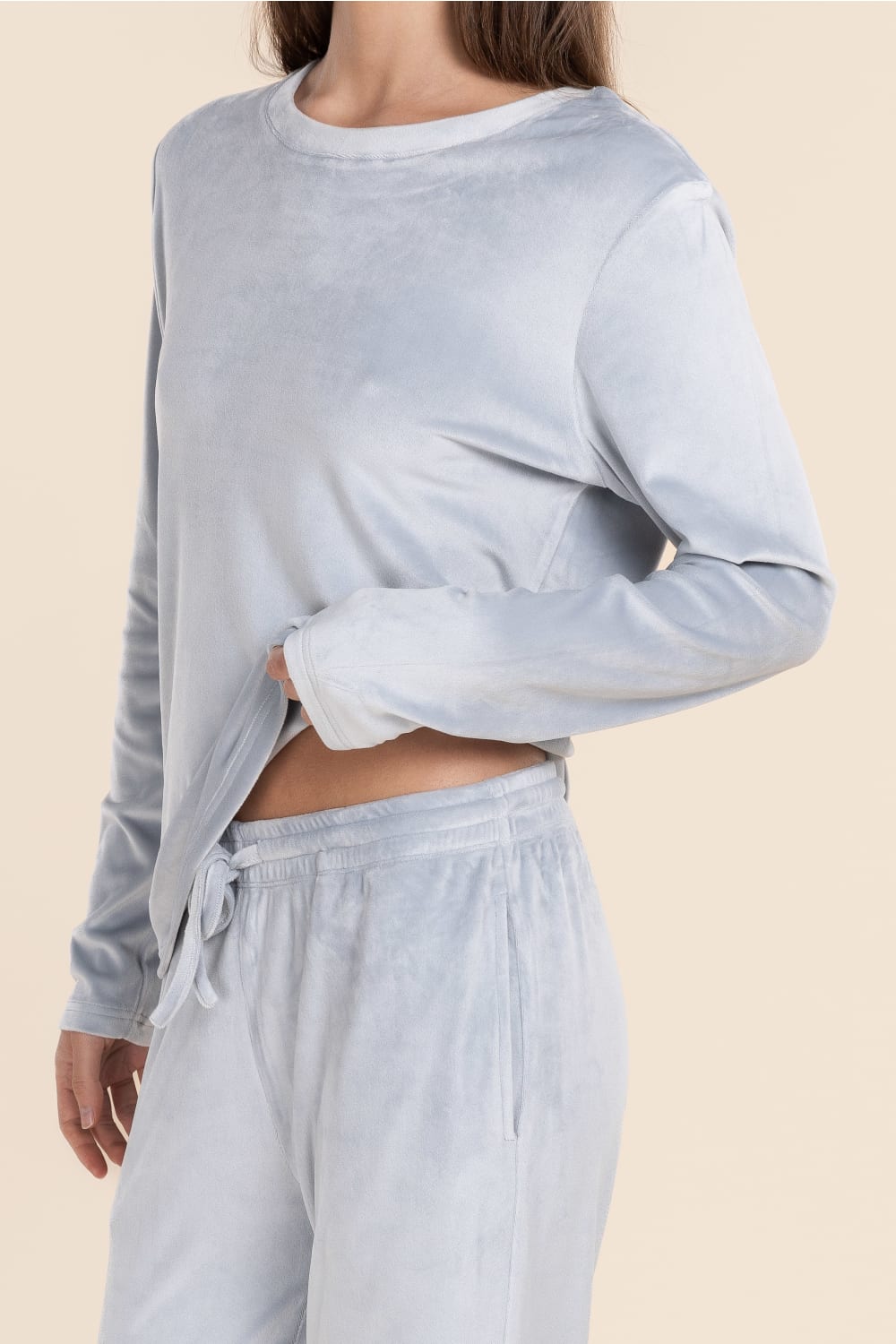Thea Velour Long Lounge Set in Blue