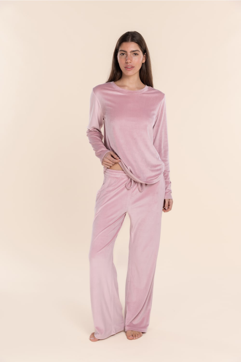 Thea Velour Long Lounge Set in Pink