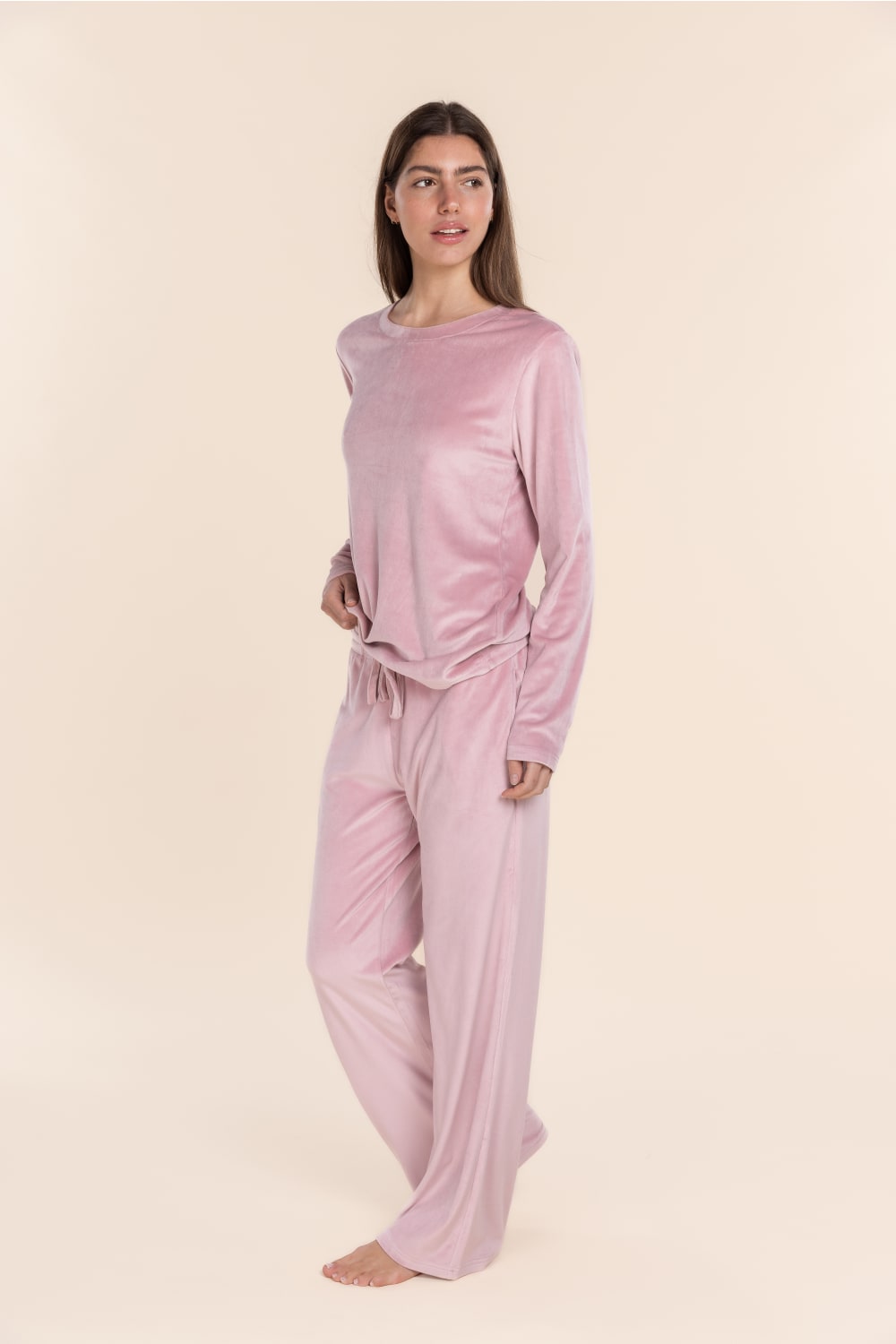 Thea Velour Long Lounge Set in Pink