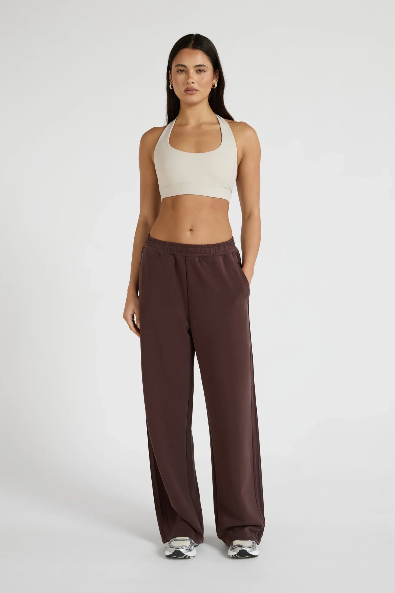 Soft Luxury Pin Tuck Wide Leg Track Pant in Espresso
