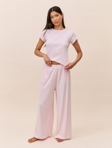 Soft Baby Rib FL Wide Leg Pant in Fairy Tale Pink