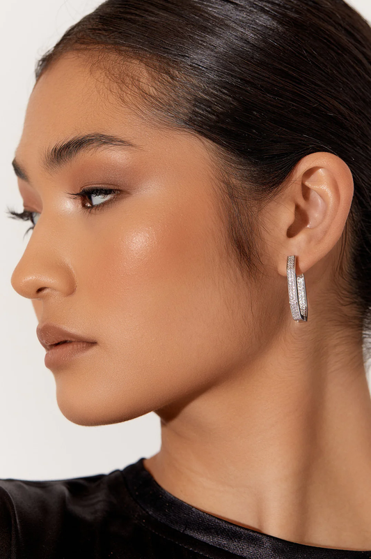 Declan CZ Encrusted Geo Silver Hoops